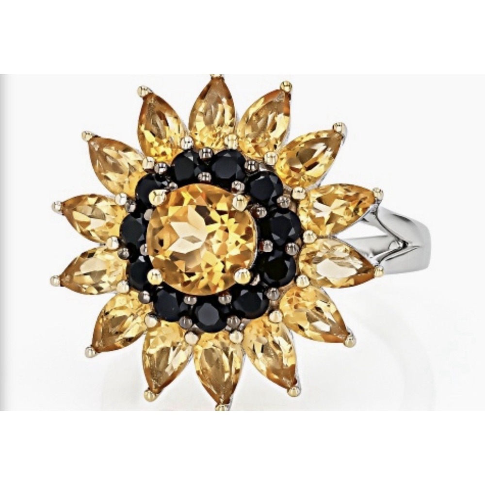 Citrine Sunflower Cocktail Ring In 925 Sterling Silver Size7